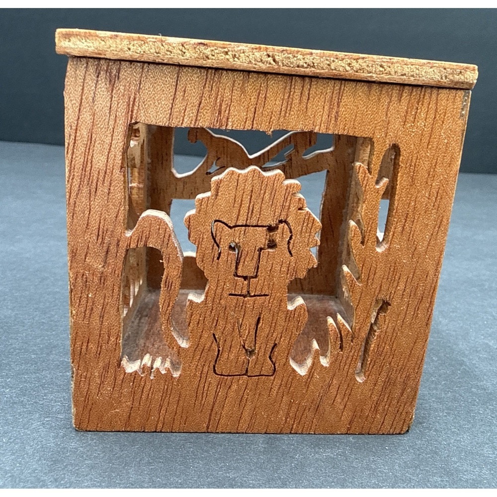 Hand Carved Wood Tea Light‎ Candle Holder Mali Africa Safari Animals Decor 3"x3"